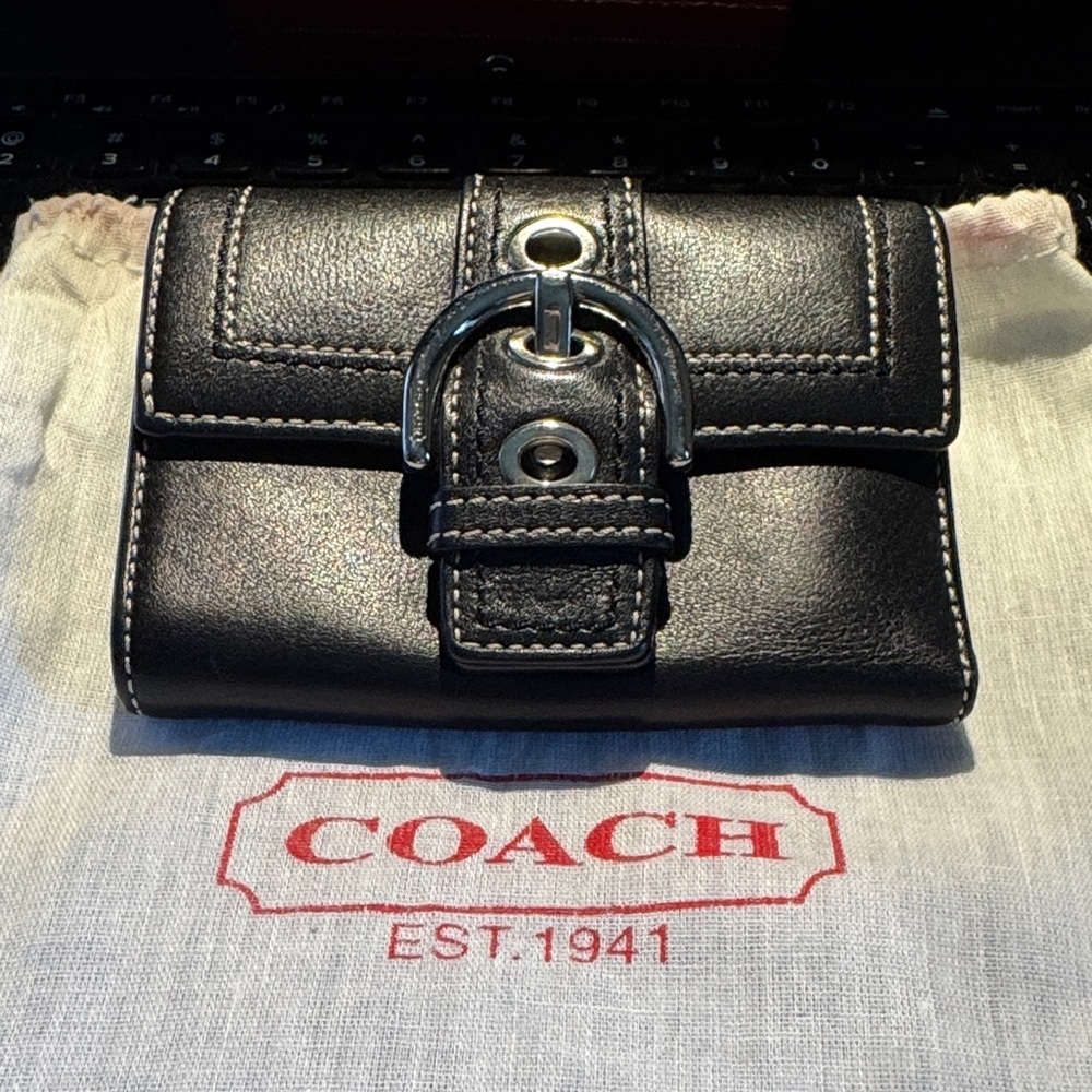 Coach Black Leather Buckle Wallet